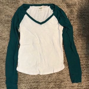 Green and white Victoria secret shirt.